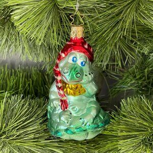 Vtg Inge-Glas Sleepy Green Dragon Hand Blown Glass Germany Christmas Ornament
